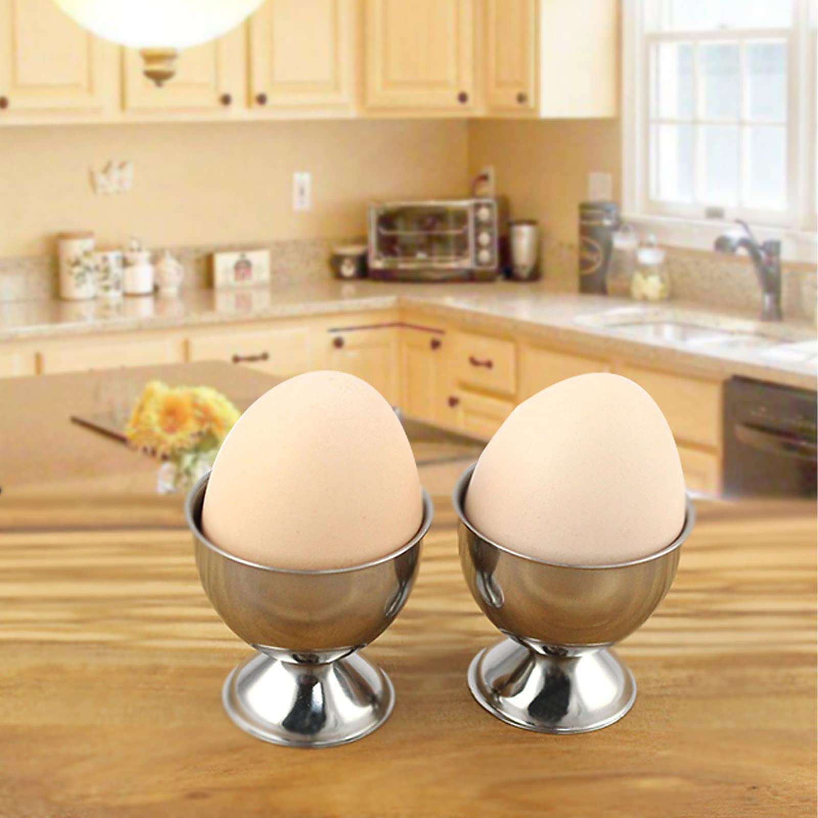 Qjaiune 2pcs Silver Egg Cups Stainless Steel Egg Holder, Soft Boiled & Hard Boiled Egg Tray Kitchen Gadgets Tools, 46mm x 48mm Small Egg Cup