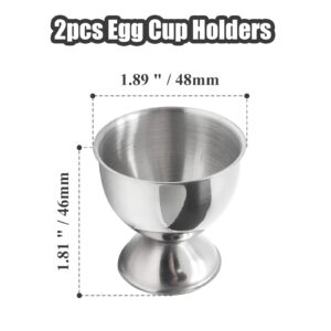 Qjaiune 2pcs Silver Egg Cups Stainless Steel Egg Holder, Soft Boiled & Hard Boiled Egg Tray Kitchen Gadgets Tools, 46mm x 48mm Small Egg Cup