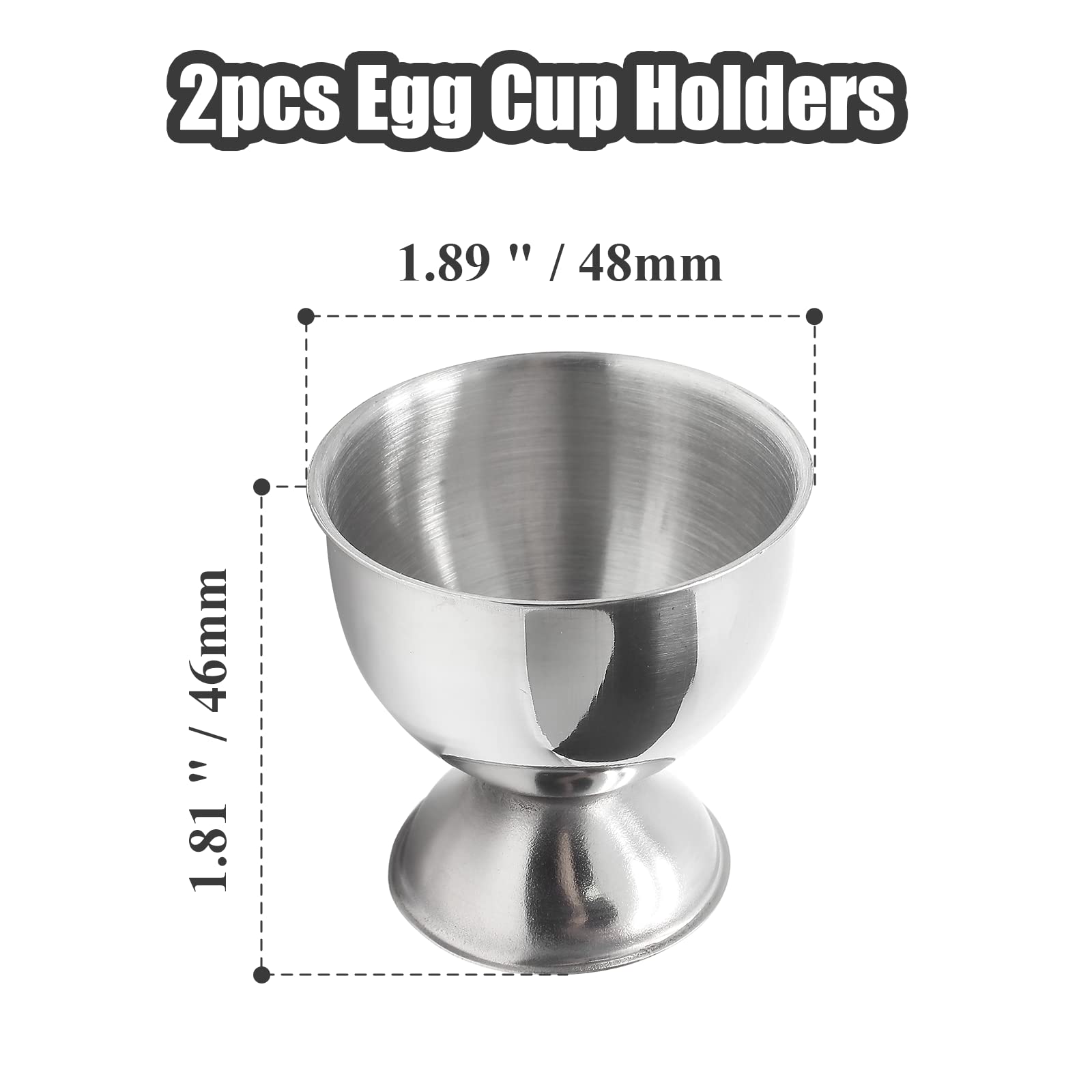 Qjaiune 2pcs Silver Egg Cups Stainless Steel Egg Holder, Soft Boiled & Hard Boiled Egg Tray Kitchen Gadgets Tools, 46mm x 48mm Small Egg Cup