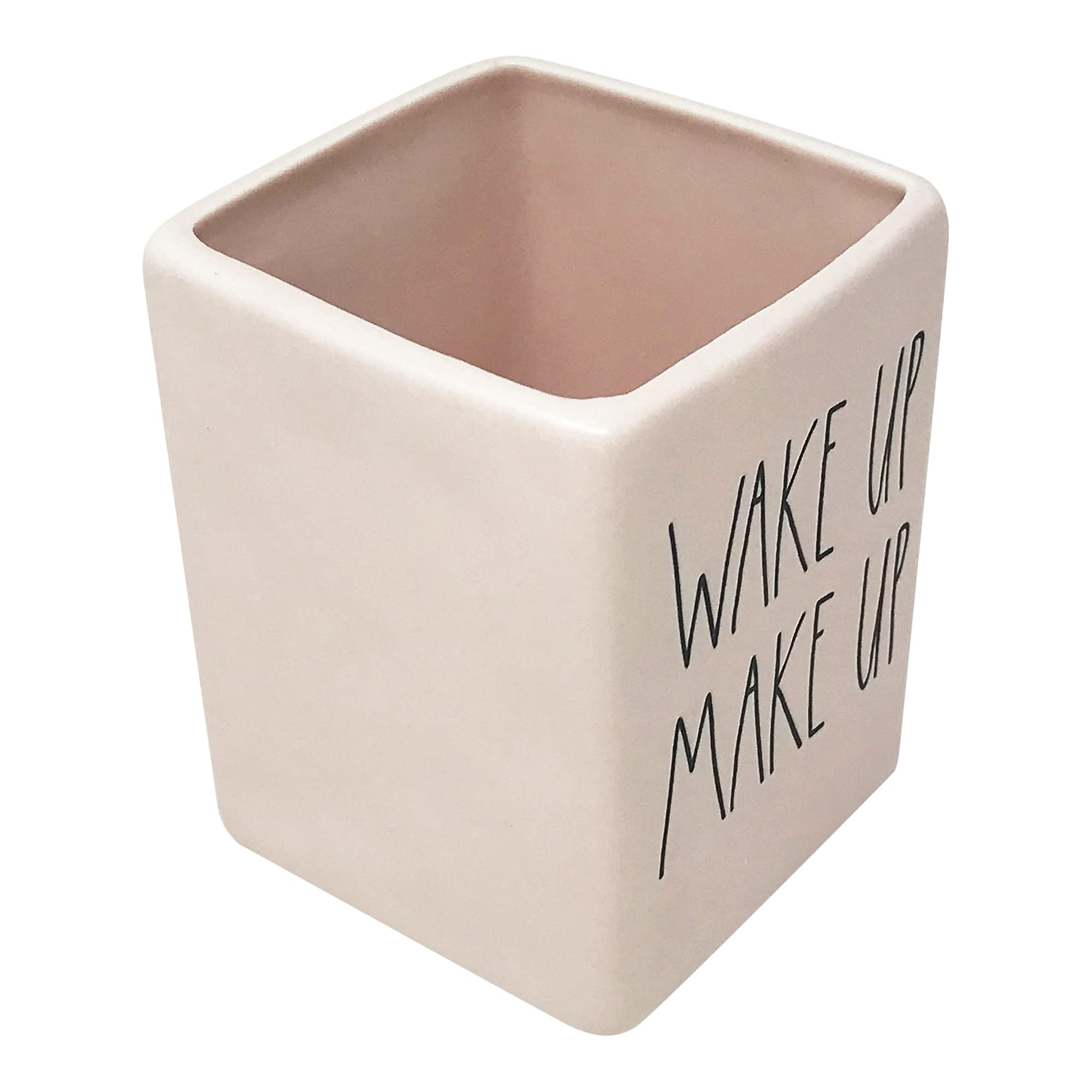 Rae Dunn Set of 2 Ceramic Brush Cup Holders (Make Up/Wake Up/Pink)