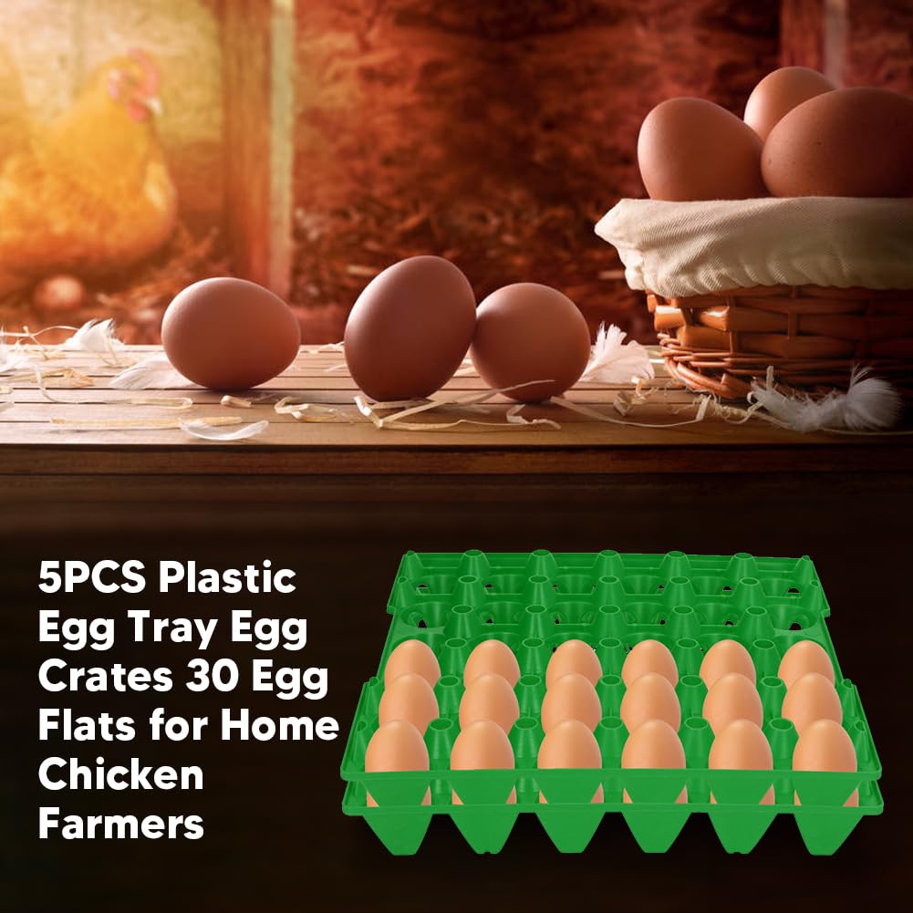 5PCS Plastic Egg Tray Egg Crates 30 Egg Flats for Home Chicken Farmers Stackable Egg Cartons Hold Multiple Eggs Great for Storing Sorting and Shipping Eggs(Green)