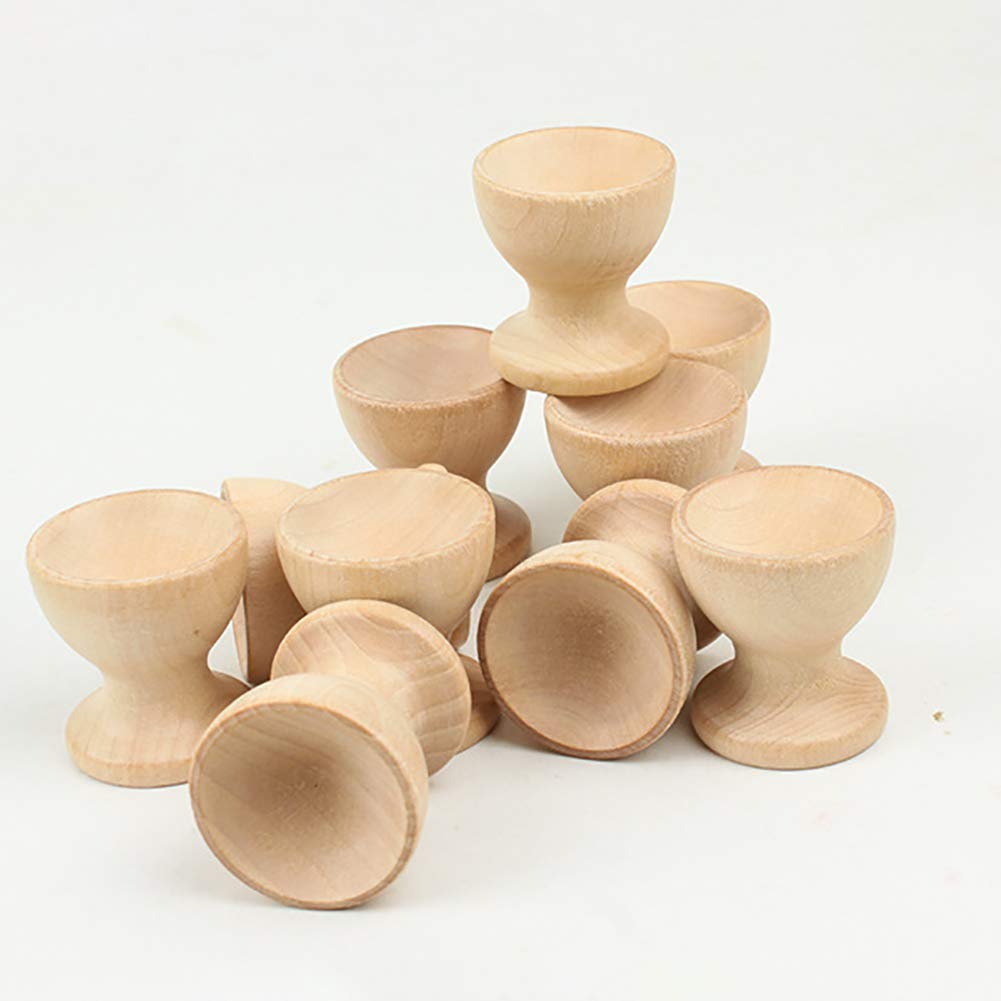 ccHuDE 10 Pcs Mini Blank Wooden Egg Cup Holders Easter Egg Stand Cups Egg Container Egg Display Tray Rack for Craft Painting