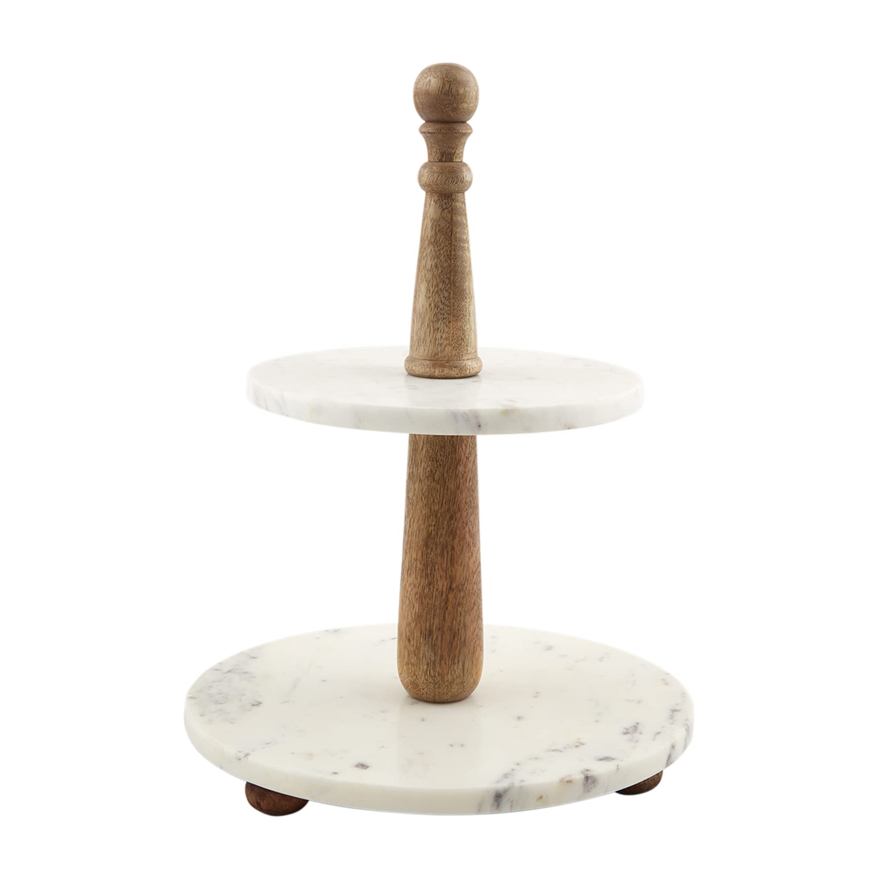 Mud Pie, Brown/White, 16" x 12" Marble and Wood Tiered Server