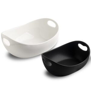 neaylfe porcelain large serving bowls with handles serving dishes set serving platter ceramic salad bowls for parties entertaining set of 2 black s and white l