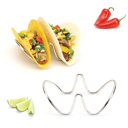 2LB Depot Taco Holder Set with 2 Stackable Stainless Steel Stands, Each Rack Holds 2 Hard or Soft Tacos, Five Styles Available, Perfect for Home and Restaurants