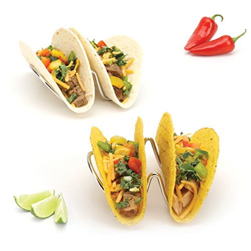 2LB Depot Taco Holder Set with 2 Stackable Stainless Steel Stands, Each Rack Holds 2 Hard or Soft Tacos, Five Styles Available, Perfect for Home and Restaurants