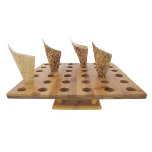 bamboomn 13" x 13" natural bamboo square food cone display tamaki stand for restaurants, catered events, party or buffets, holds up to 36 cones - 3 pieces