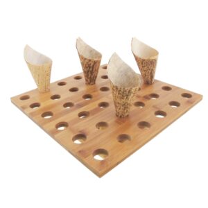 BambooMN 13" x 13" Natural Bamboo Square Food Cone Display Tamaki Stand for Restaurants, Catered Events, Party or Buffets, Holds up to 36 Cones - 3 Pieces