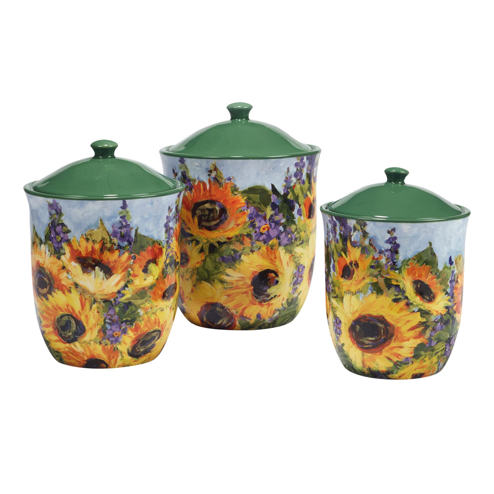 Certified International Sunflower Bouquet 3 Piece Canister Set 54 oz, 72 oz, 104 oz, Multicolor