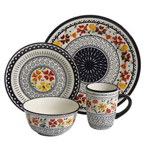 laurie gates by gibson hand painted luxembourg dinnerware set, service for 4 (16pcs), floral