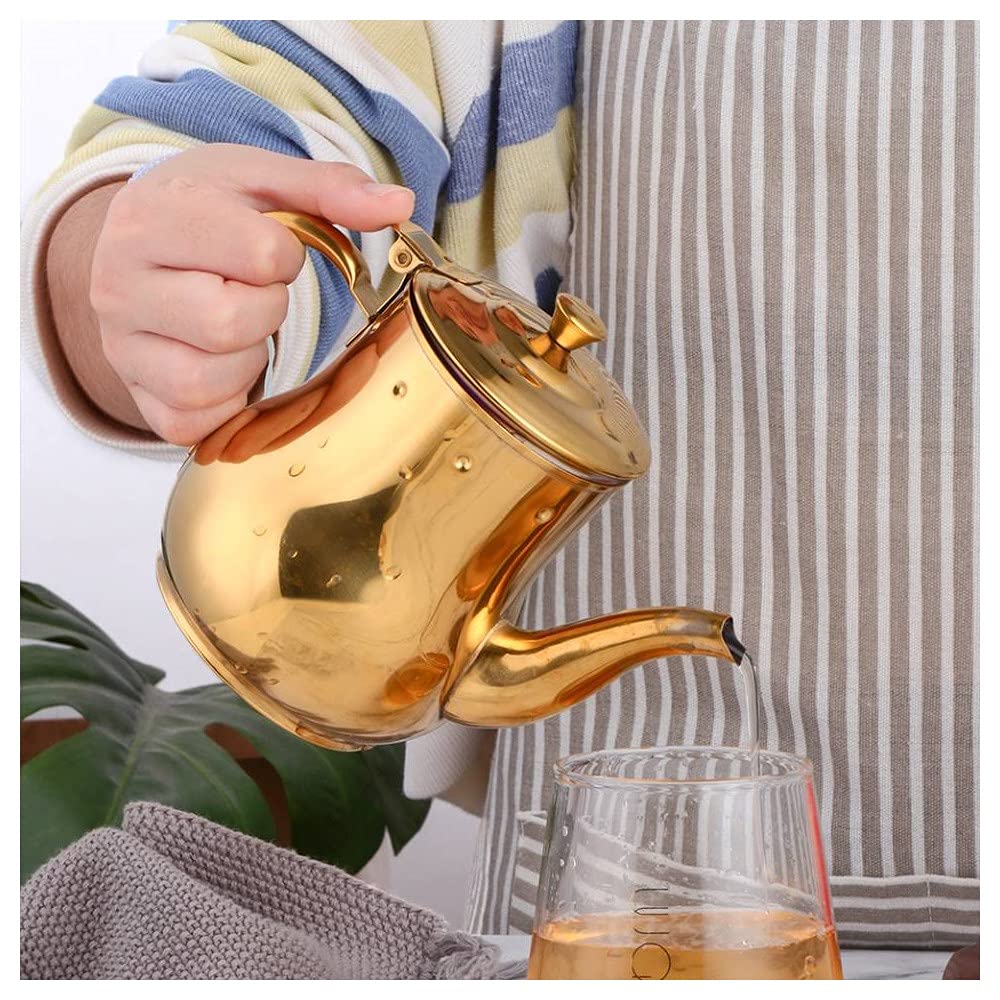 Color ME! 17oz Stainless Steel Gooseneck Teapot Color Me Metal Gooseneck Tea Pot with Filter Coffee Server Olive Oil Can Table Serving Pot for Home, Restaurant, Hotel, Outdoor, Dishwasher Safe(Gold)