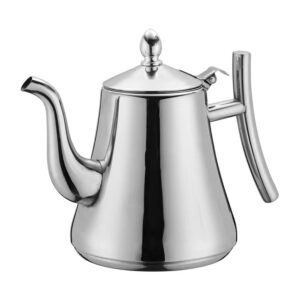 50oz/ 1500ml stainless steel teapot, jyjfgsfa metal tea kettle with removable infuser, oil can with filter coffee server table serving pot for home, restaurant, outdoor, dishwasher safe(silver)