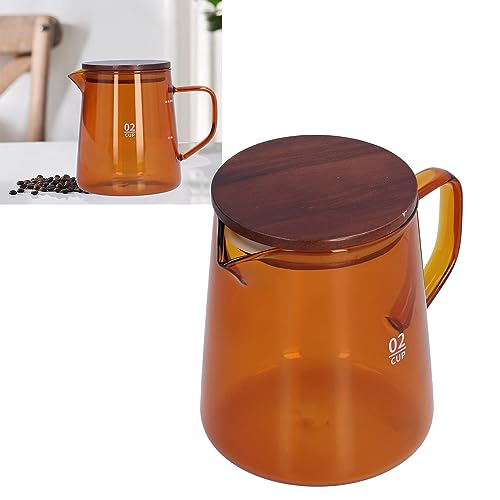 Glass Coffee Pot Server, Clear Tea Pot Coffee Carafe Glass Teapot Restaurant Coffee Server Glass Teakettle with Wood Lid for Cafe 500ml (Brown)