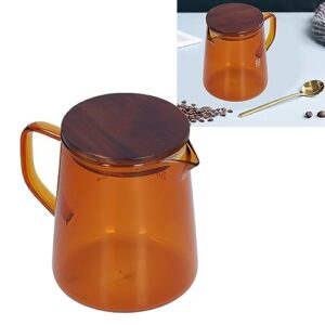 Glass Coffee Pot Server, Clear Tea Pot Coffee Carafe Glass Teapot Restaurant Coffee Server Glass Teakettle with Wood Lid for Cafe 500ml (Brown)