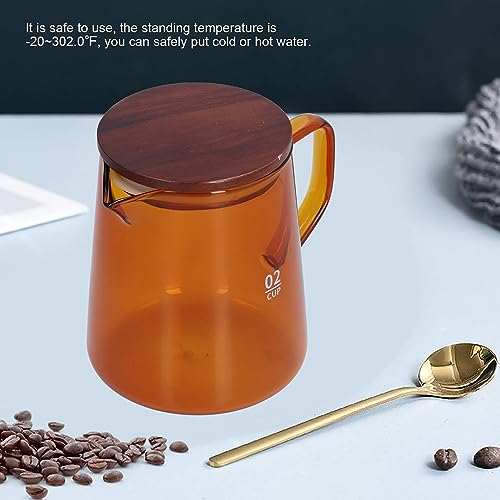 Glass Coffee Pot Server, Clear Tea Pot Coffee Carafe Glass Teapot Restaurant Coffee Server Glass Teakettle with Wood Lid for Cafe 500ml (Brown)