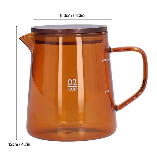 Glass Coffee Pot Server, Clear Tea Pot Coffee Carafe Glass Teapot Restaurant Coffee Server Glass Teakettle with Wood Lid for Cafe 500ml (Brown)