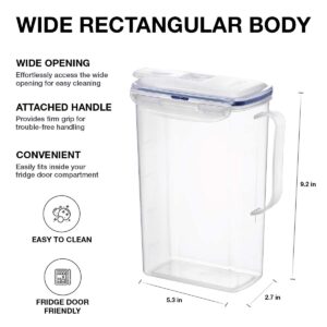 LocknLock Aqua Fridge Door Water Jug with Handle BPA Free Plastic Pitcher with Flip Top Lid Perfect for Making Teas and Juices, 2 Quarts, Clear