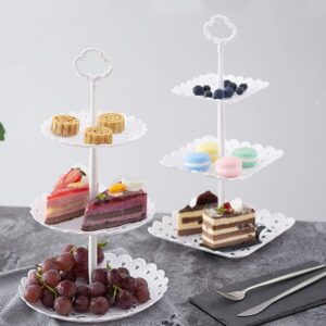 FEOOWV 2pcs 3 Tier Round &3pcs Rectangle Serving Trays, Plastic Party Cake Stand and Cupcake Holder Fruits Dessert Display Plate Table Decoration for Wedding Birthday Party Celebration(Set of 5pcs)