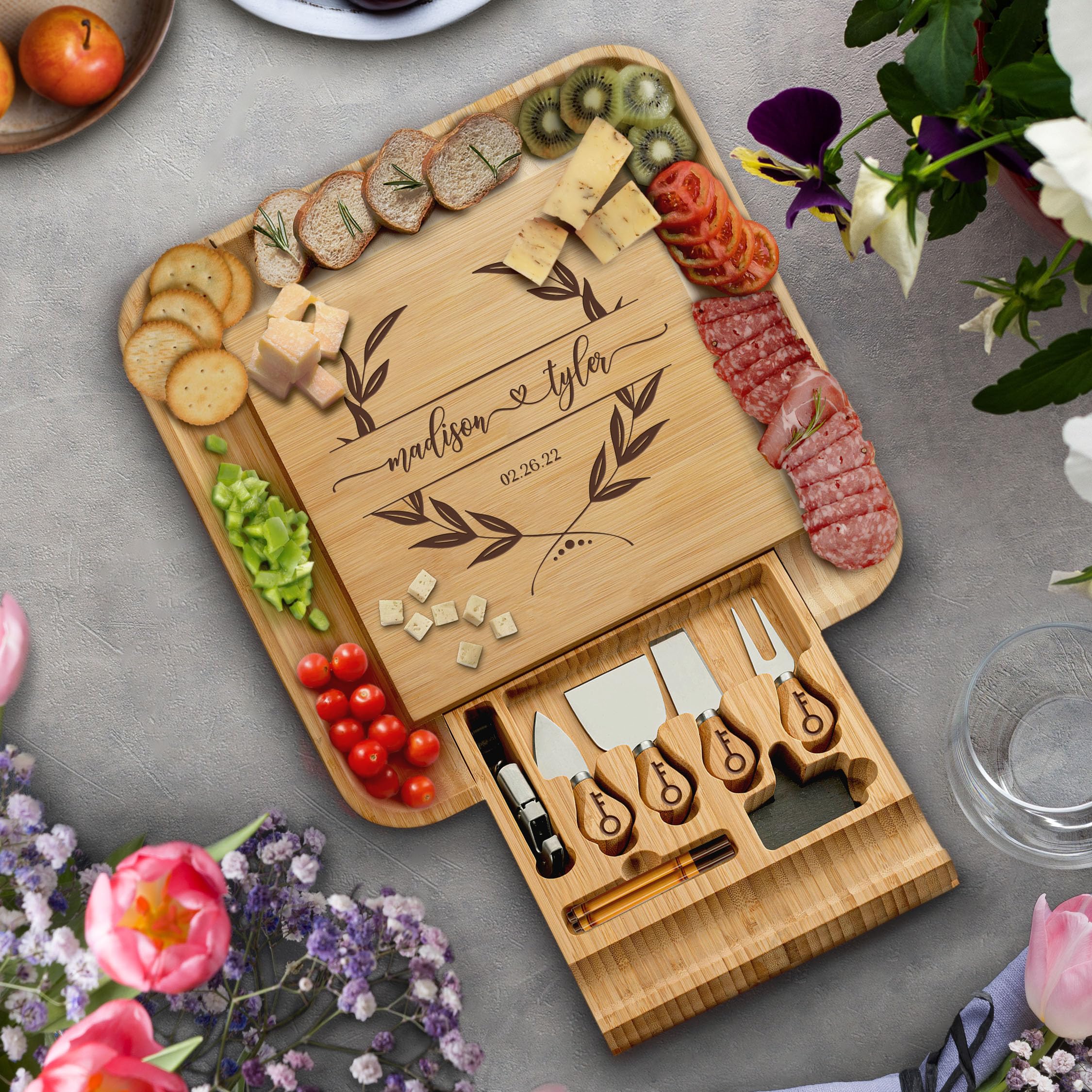 Personalized Cheese Board and Charcuterie Board: Custom Engraved Serving Platter - Unique Valentine's Day Gift, Wedding Gifts, Housewarming Gift Birthday Gifts for Women or Men