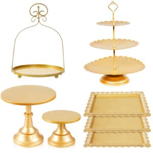 7pcs gold cake stand set - metal dessert table display stands - dessert trays - tiered cupcake holder display plates for tea party wedding birthday baby shower home decoration (gold)