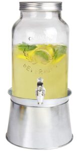 estilo glass mason jar beverage drink dispenser with ice bucket stand and leak-free spigot,1.5 gallon-clear, standard - drink dispenser with stand - parties, weddings, and picnics