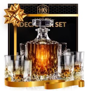 luxury gift for men – whiskey decanter set for beloved husband or dad birthday gift – 4 whiskey glasses and decanter set is a great gift idea for whisky, bourbon, or scotch lovers