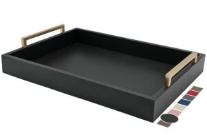 montecito home decorative coffee table tray - ottoman tray - breakfast, drinks, liquor serving platter - from farmhouse to modern - matte finish - champagne gold handles - pitch black tray