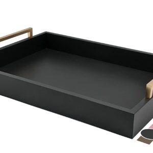 Montecito Home Decorative Coffee Table Tray - Ottoman Tray - Breakfast, Drinks, Liquor Serving Platter - from Farmhouse to Modern - Matte Finish - Champagne Gold Handles - Pitch Black Tray