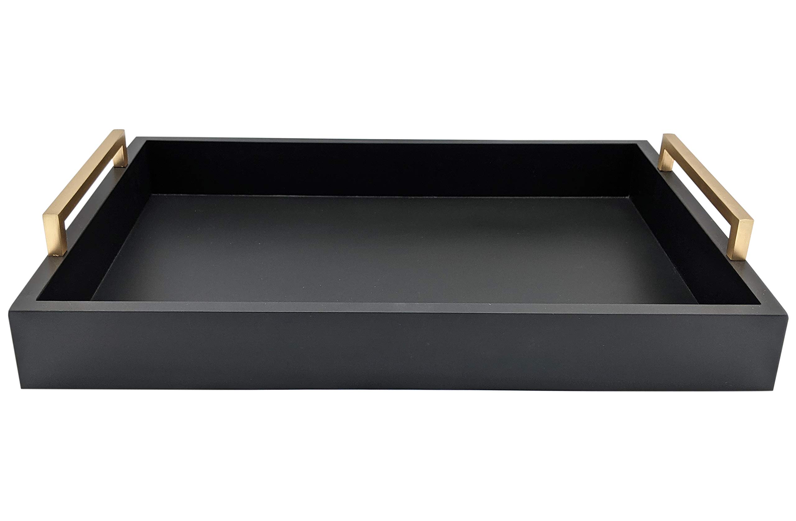 Montecito Home Decorative Coffee Table Tray - Ottoman Tray - Breakfast, Drinks, Liquor Serving Platter - from Farmhouse to Modern - Matte Finish - Champagne Gold Handles - Pitch Black Tray