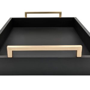 Montecito Home Decorative Coffee Table Tray - Ottoman Tray - Breakfast, Drinks, Liquor Serving Platter - from Farmhouse to Modern - Matte Finish - Champagne Gold Handles - Pitch Black Tray