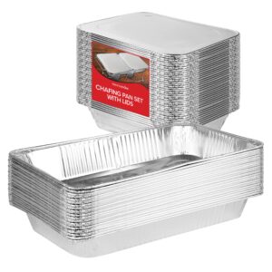 chafing dish buffet set with cover disposable - 21x13 (5 pack) 9x13 & lids (10 pack) aluminum serving trays, catering pans for keeping food warm, chaffing dishes for buffets and parties, warming tray