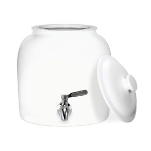 geo sports porcelain ceramic crock water dispenser, stainless steel faucet, valve and lid included. fits 3 to 5 gallon jugs. (solid white)