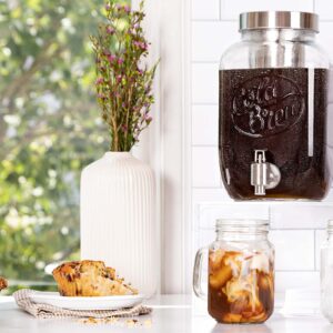 Kook 1 Gallon Mason Jar Drink Dispenser, Thick Glass Carafe, Stainless Steel Spigot and Mesh Filter, Premium Iced Coffee Maker, Cold Brew Pitcher & Tea Infuser