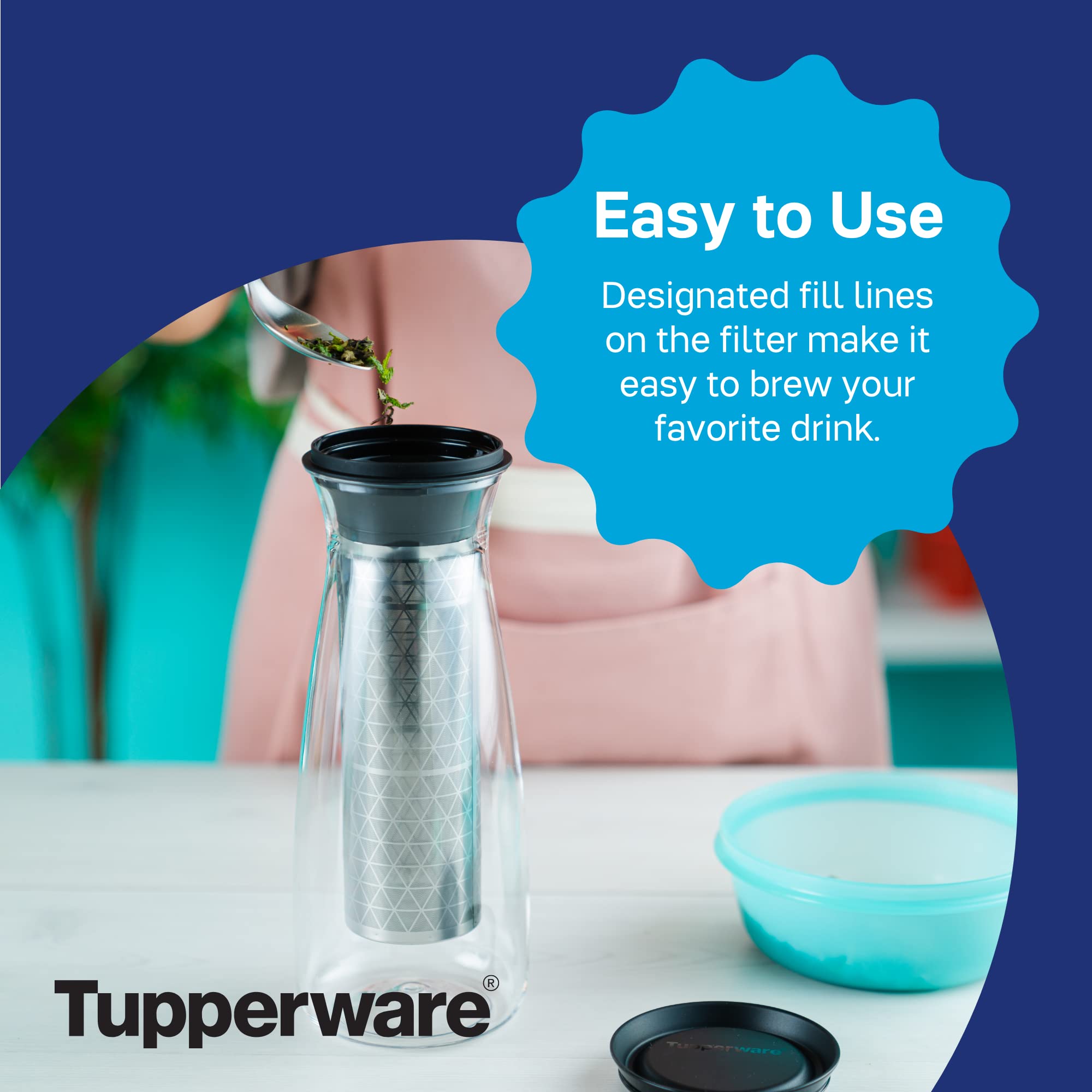 TUPPERWARE Brand Cold Brew Carafe - Coffee & Tea Container with Cover - Includes Brewing Mesh - Easy to Clean & Drain - BPA Free