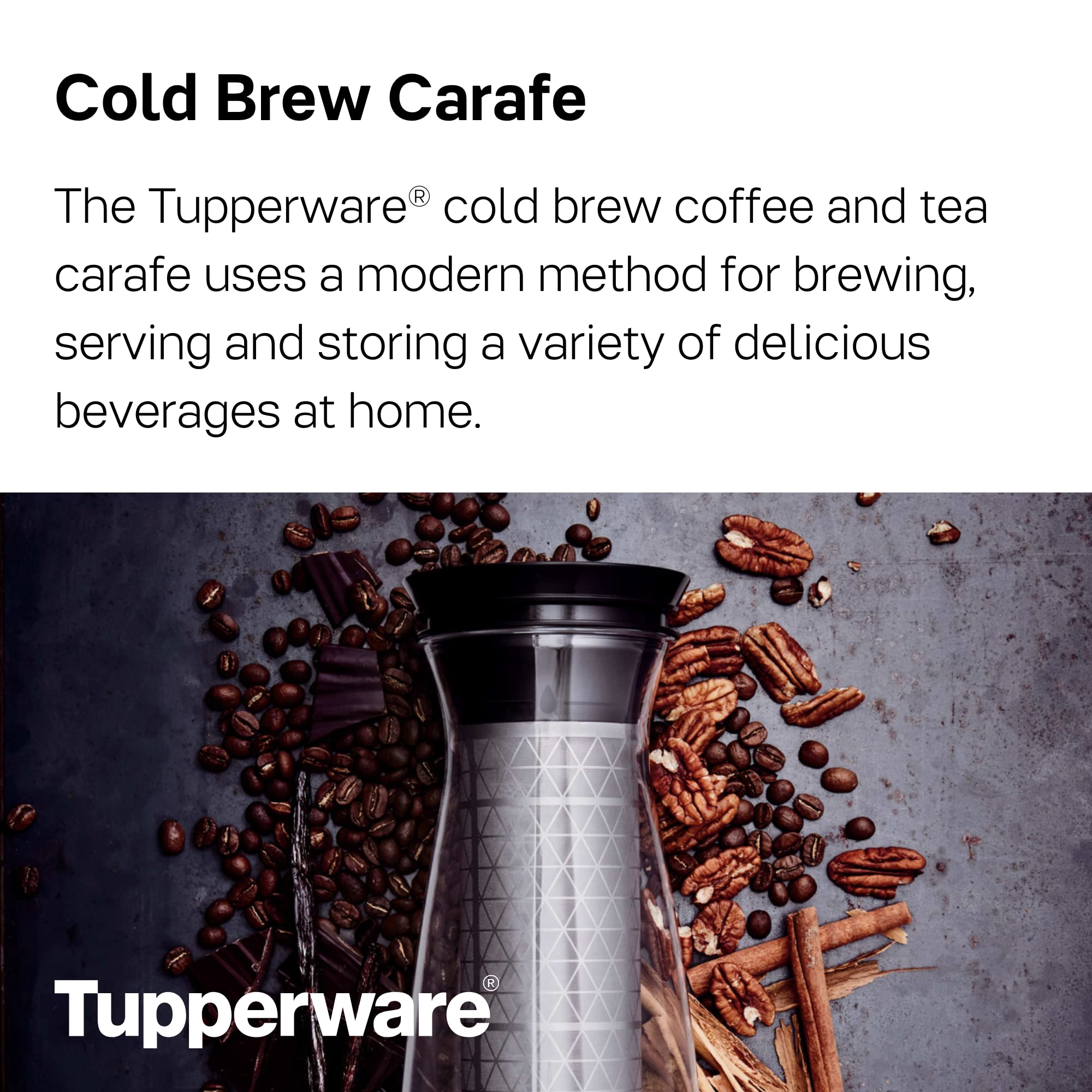 TUPPERWARE Brand Cold Brew Carafe - Coffee & Tea Container with Cover - Includes Brewing Mesh - Easy to Clean & Drain - BPA Free