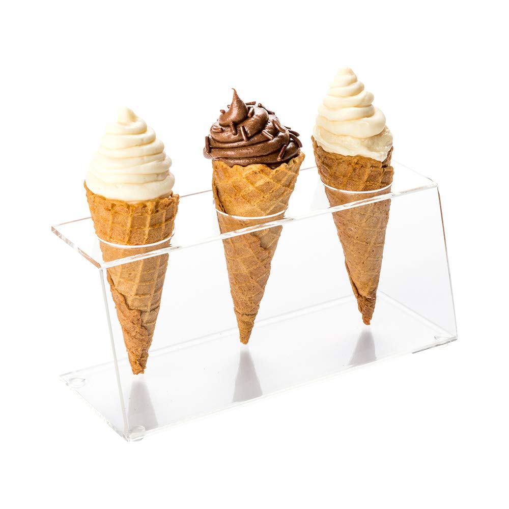 Restaurantware Clear Tek 7.1 x 2.8 x 3.2 Ice Cream Cone Holder 1 Premium Popcorn Cone Holder - Cones Are Sold Separately 3 Holes Clear Acrylic Cone Stand Display Candy Or French Fries