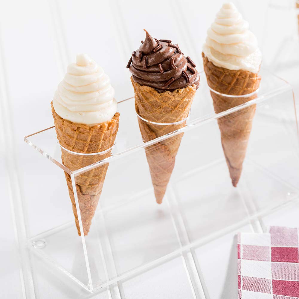 Restaurantware Clear Tek 7.1 x 2.8 x 3.2 Ice Cream Cone Holder 1 Premium Popcorn Cone Holder - Cones Are Sold Separately 3 Holes Clear Acrylic Cone Stand Display Candy Or French Fries