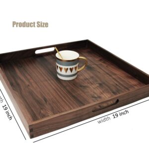 MAGIGO 19 x 19 Inches Large Square Black Walnut Wood Ottoman Tray with Handles, Serve Tea, Coffee Classic Wooden Decorative Serving Tray