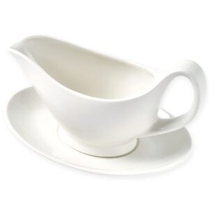 dinnerlit gravy boat with saucer - 16oz fine porcelain sauce & salad dressing boat (white)