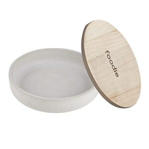 Santa Barbara Design Studio Table Sugar Cement Serving Bowl with Wood Lid, 7-Inch Diameter, Light Grey - Foodie