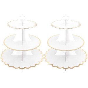 2 pack cardboard cake stand, 3 tier paper dessert round cupcake holder tower disposable pastry stand for birthday, afternoon tea,wedding party anniversary christening fruit desserts display