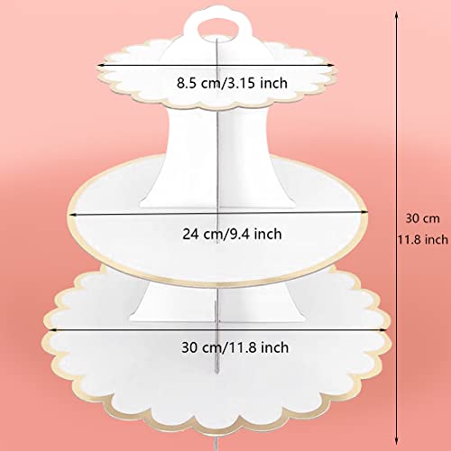 2 Pack Cardboard Cake Stand, 3 Tier Paper Dessert Round Cupcake Holder Tower Disposable Pastry Stand for Birthday, Afternoon Tea,Wedding Party Anniversary Christening Fruit Desserts Display