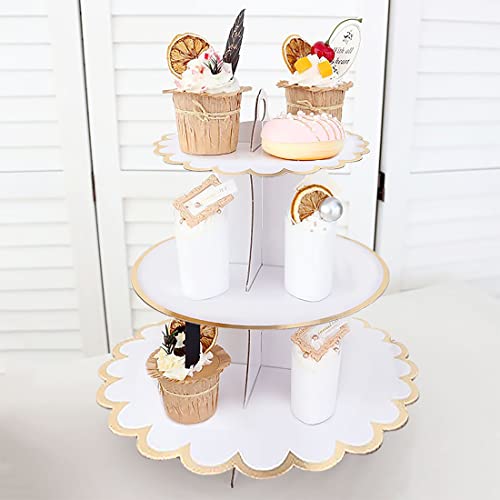 2 Pack Cardboard Cake Stand, 3 Tier Paper Dessert Round Cupcake Holder Tower Disposable Pastry Stand for Birthday, Afternoon Tea,Wedding Party Anniversary Christening Fruit Desserts Display