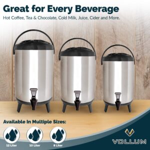 Vollum Stainless Steel Insulated Beverage Dispenser – Insulated Thermal Hot and Cold Coffee Carafe – 12 Liter Drink Dispenser with Spigot for Hot Water, Tea & Coffee, Cold Milk, Juice & More BLACK