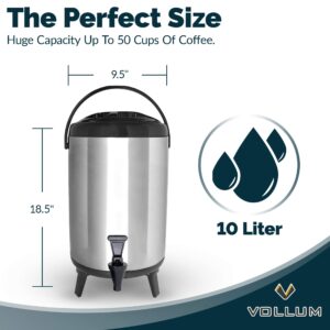 Vollum Stainless Steel Insulated Beverage Dispenser – Insulated Thermal Hot and Cold Coffee Carafe – 12 Liter Drink Dispenser with Spigot for Hot Water, Tea & Coffee, Cold Milk, Juice & More BLACK