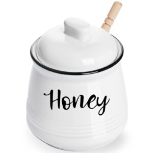 haotop farmhouse porcelain honey jar with dipper and lid set 12oz,easy to clean (white)