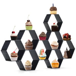 black honeycomb hexagon cake display stand