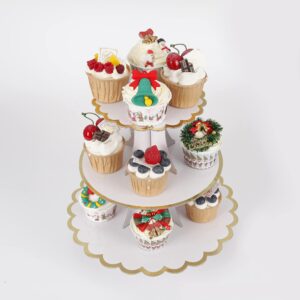 YLDW 3-Tier Cupcake Stand, Lace Trim Cake Stand Holder, Tiered DIY Cupcake Stand Tower for Dessert Table Displays, Birthday Theme Party Favors Decoration, Floral Tea Party, 12" W x 12.8" H, White