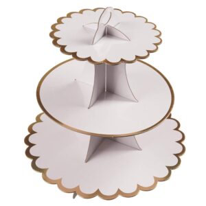 YLDW 3-Tier Cupcake Stand, Lace Trim Cake Stand Holder, Tiered DIY Cupcake Stand Tower for Dessert Table Displays, Birthday Theme Party Favors Decoration, Floral Tea Party, 12" W x 12.8" H, White