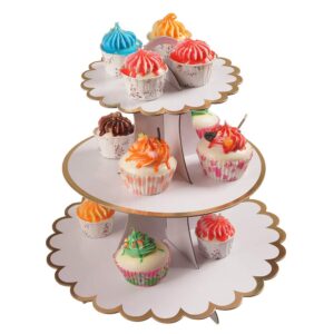 YLDW 3-Tier Cupcake Stand, Lace Trim Cake Stand Holder, Tiered DIY Cupcake Stand Tower for Dessert Table Displays, Birthday Theme Party Favors Decoration, Floral Tea Party, 12" W x 12.8" H, White